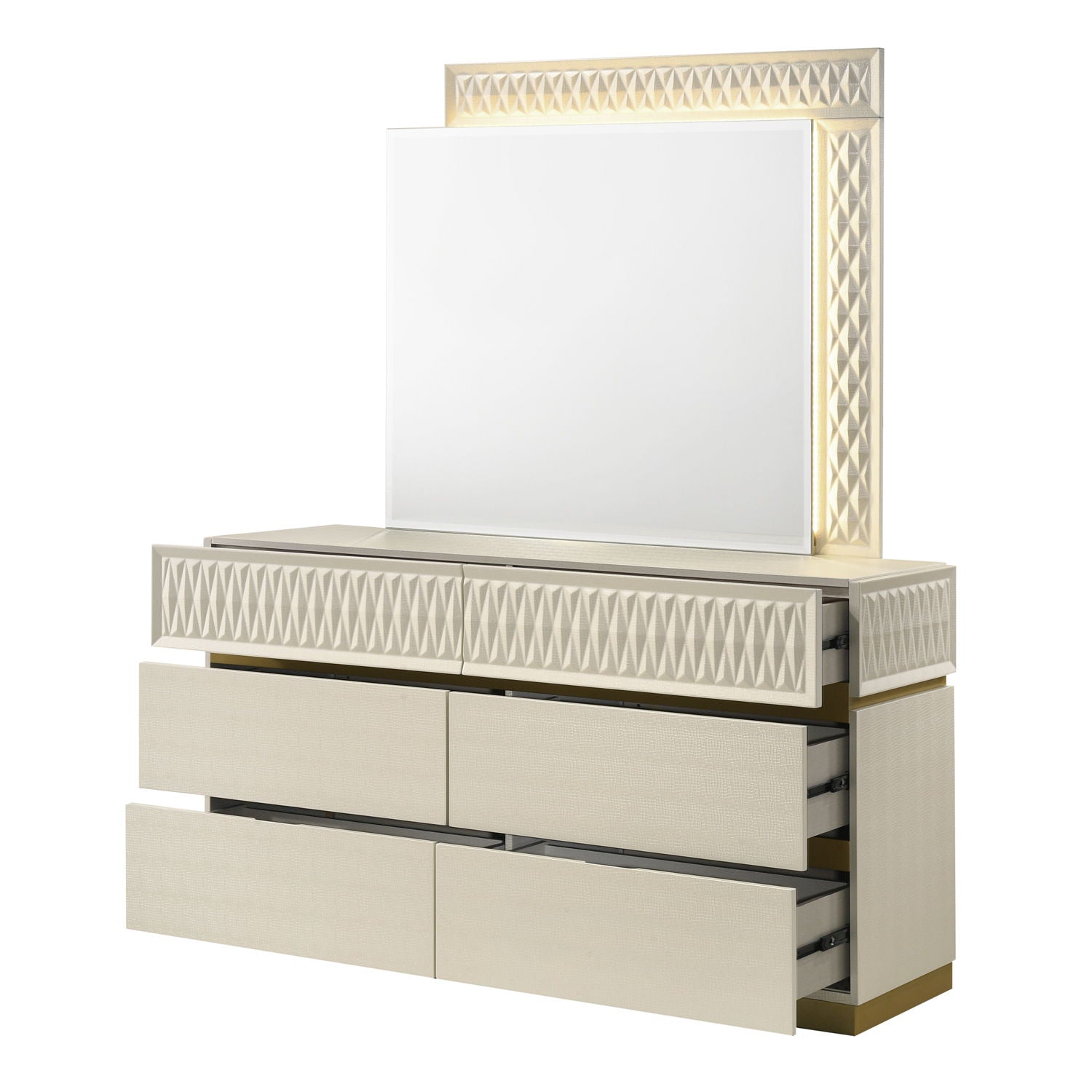 Stanley - 6 Drawer Dresser With Crocodile Texture (Mirror Not Included) - Gray