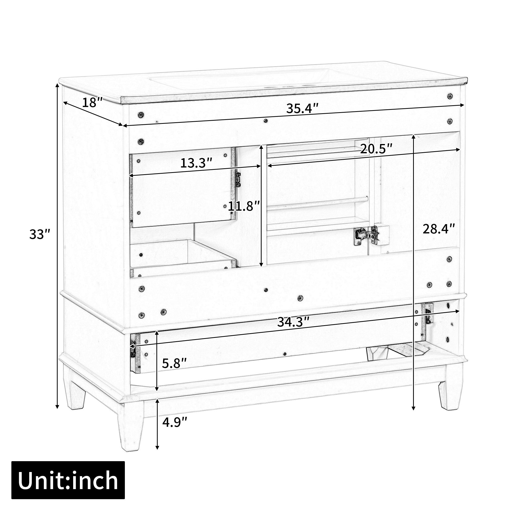 Modern Bathroom Vanity With Sink, 3 Drawers & Cabinet
