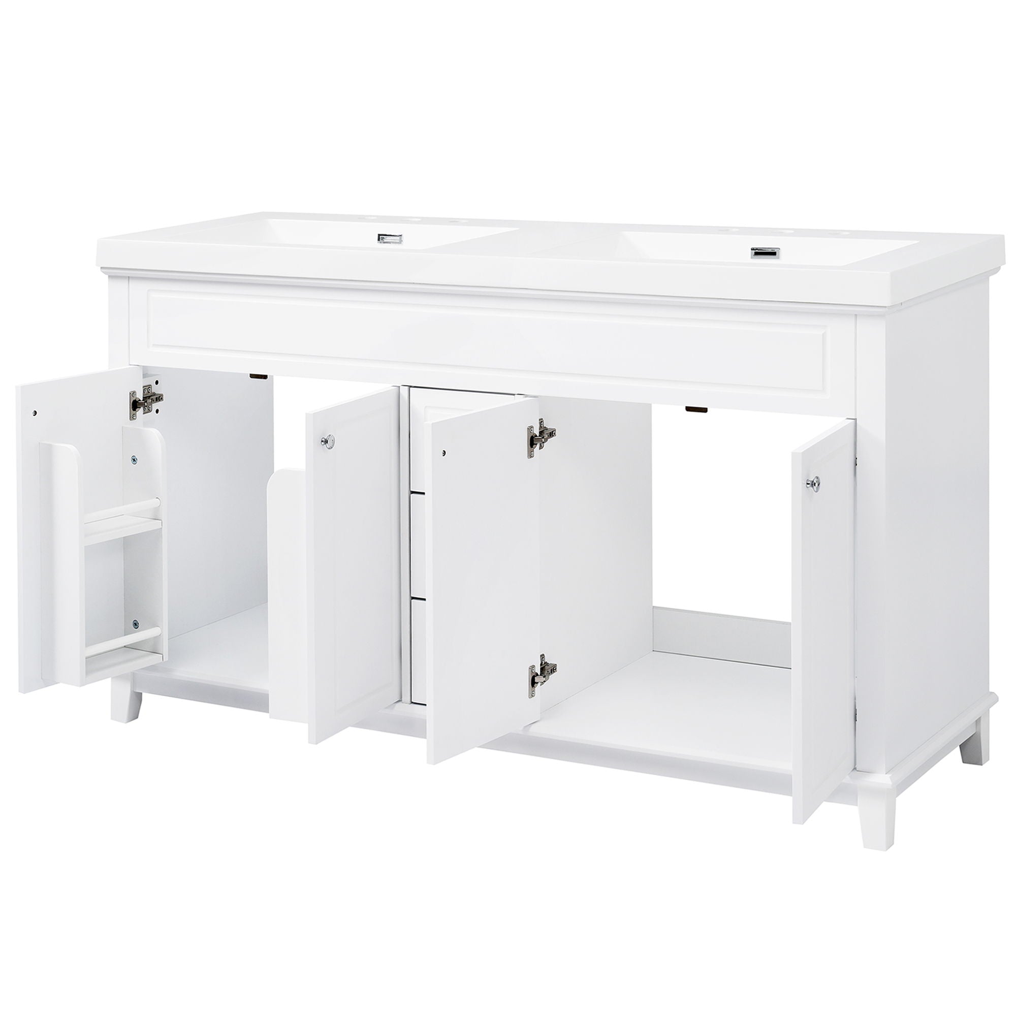 Bathroom Vanity With Double Sinks, 3 Drawers & 4 Doors - White