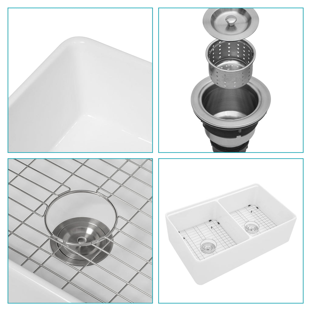 Double Bowl Sink Workstation 33" With Built In Work Surface And Accessories - White