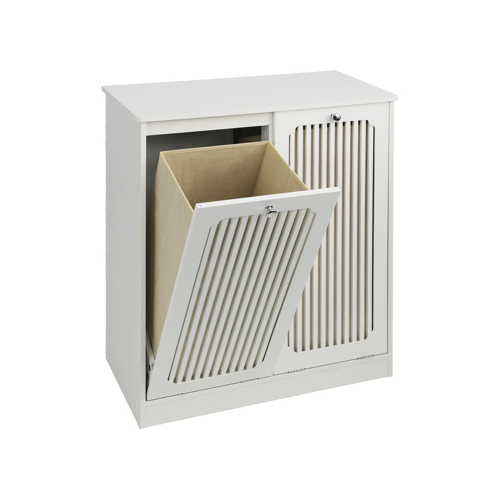 Louvered Flip Top Laundry Cabinet With Dual Fabric Baskets - White