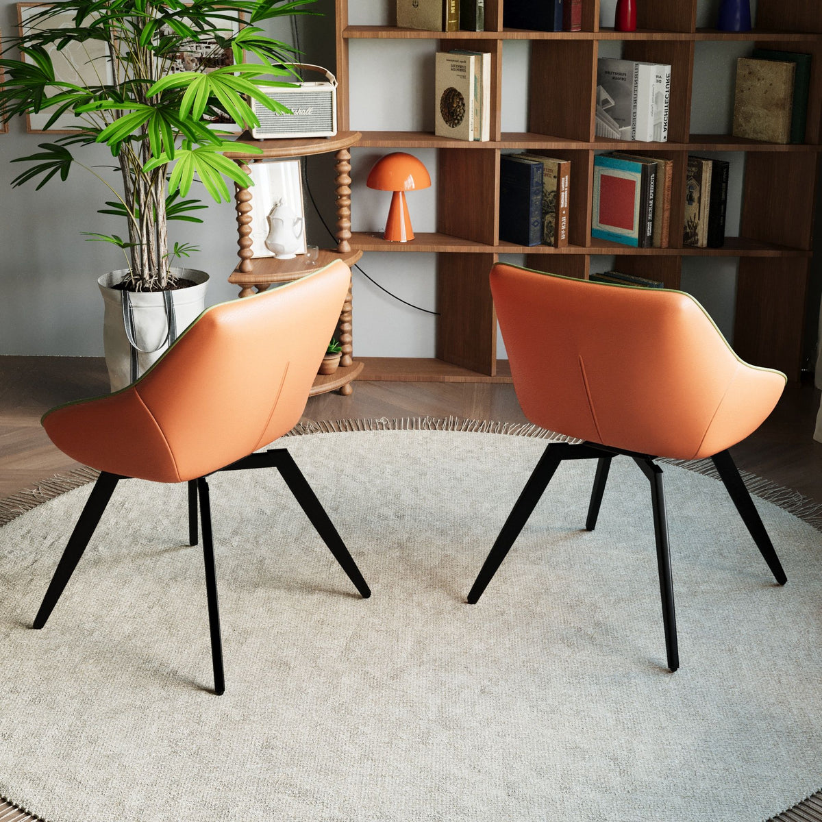 Medieval - Modern Kitchen Dining Chairs (Set of 2) With Black Metal Legs 360° Rotate - Green / Orange