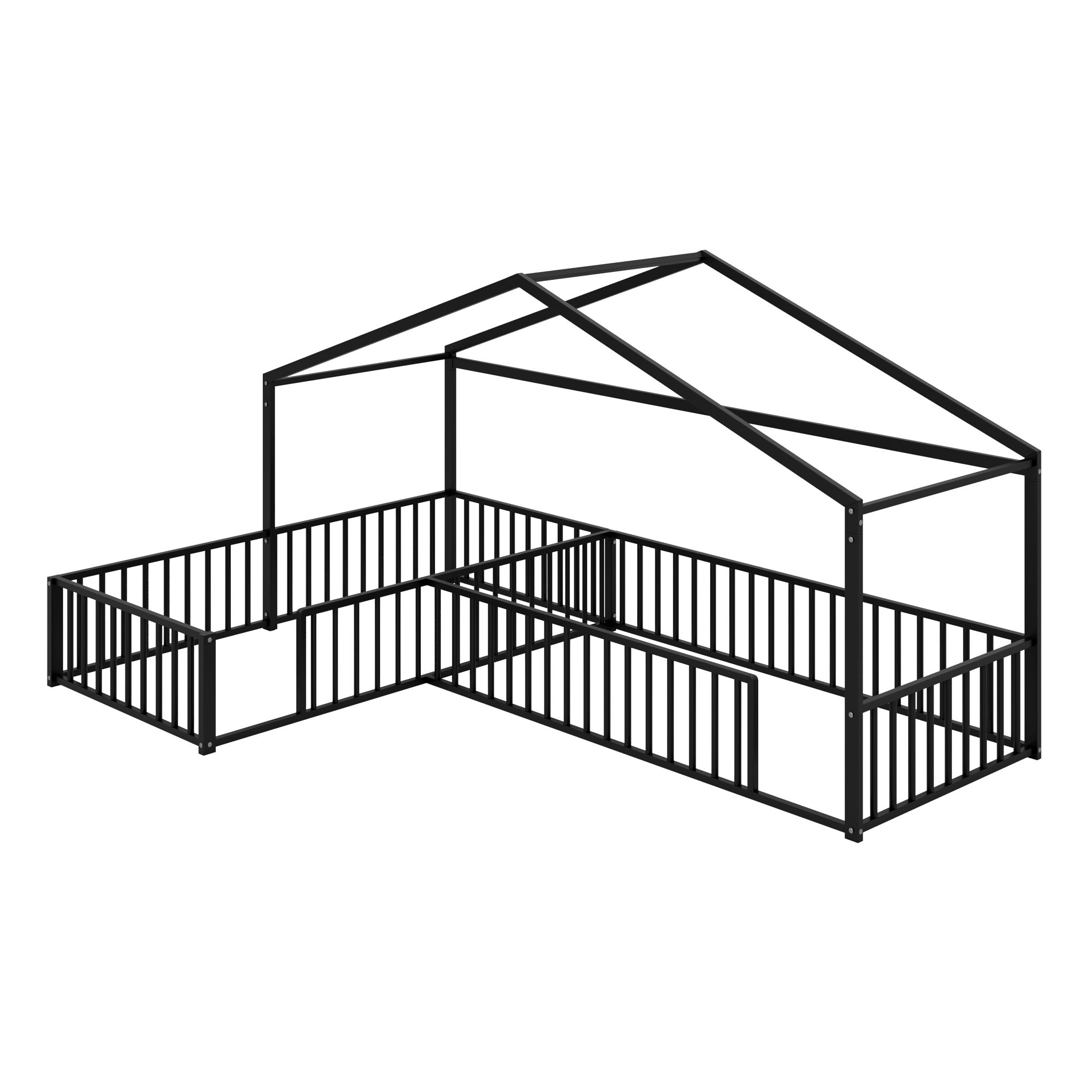 L-Shaped Montessori Bed For 2 Kids With Partitioned Fence