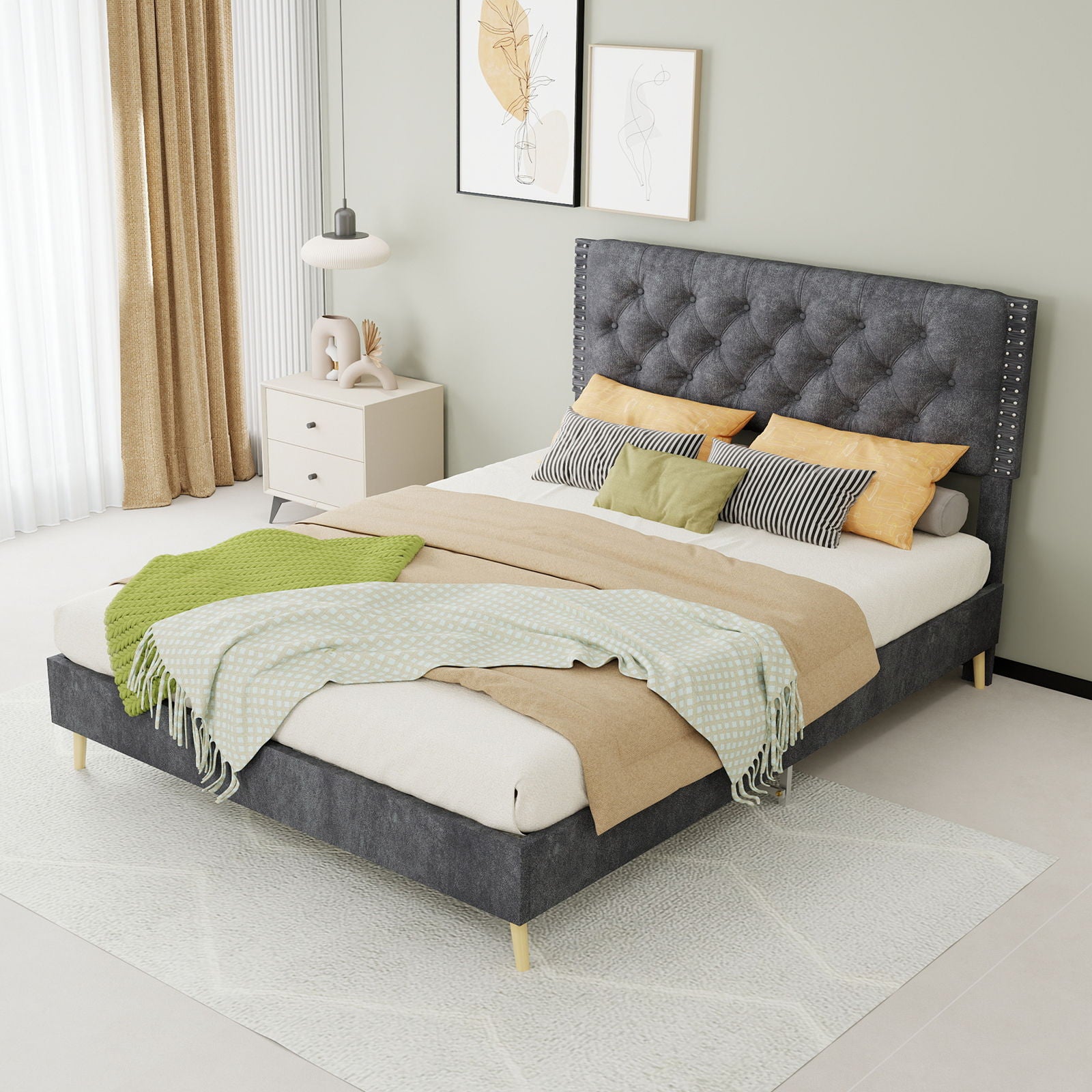 Upholstered Bed With Tufted Headboard