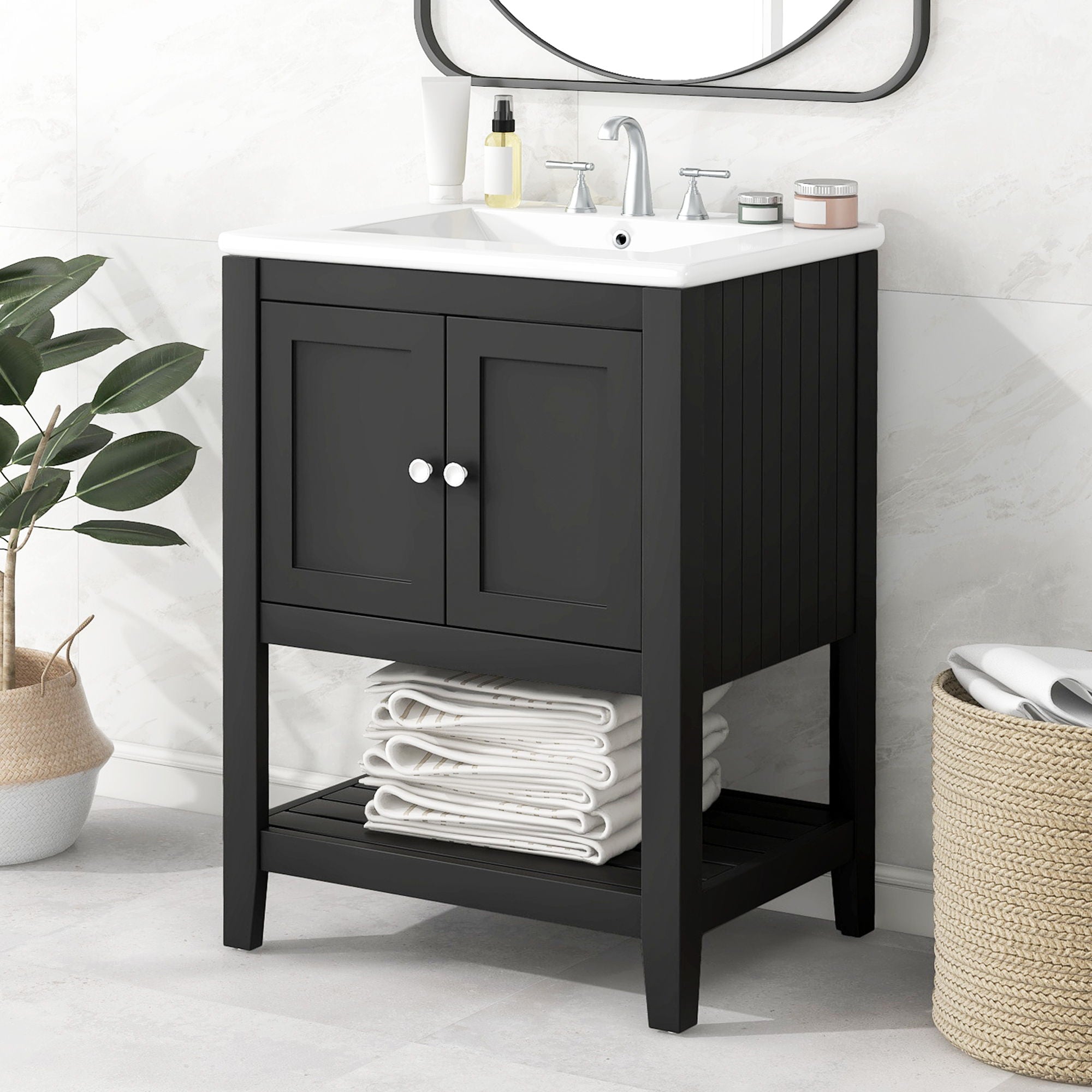 Modern Bathroom Vanity With Sink And Open Shelf