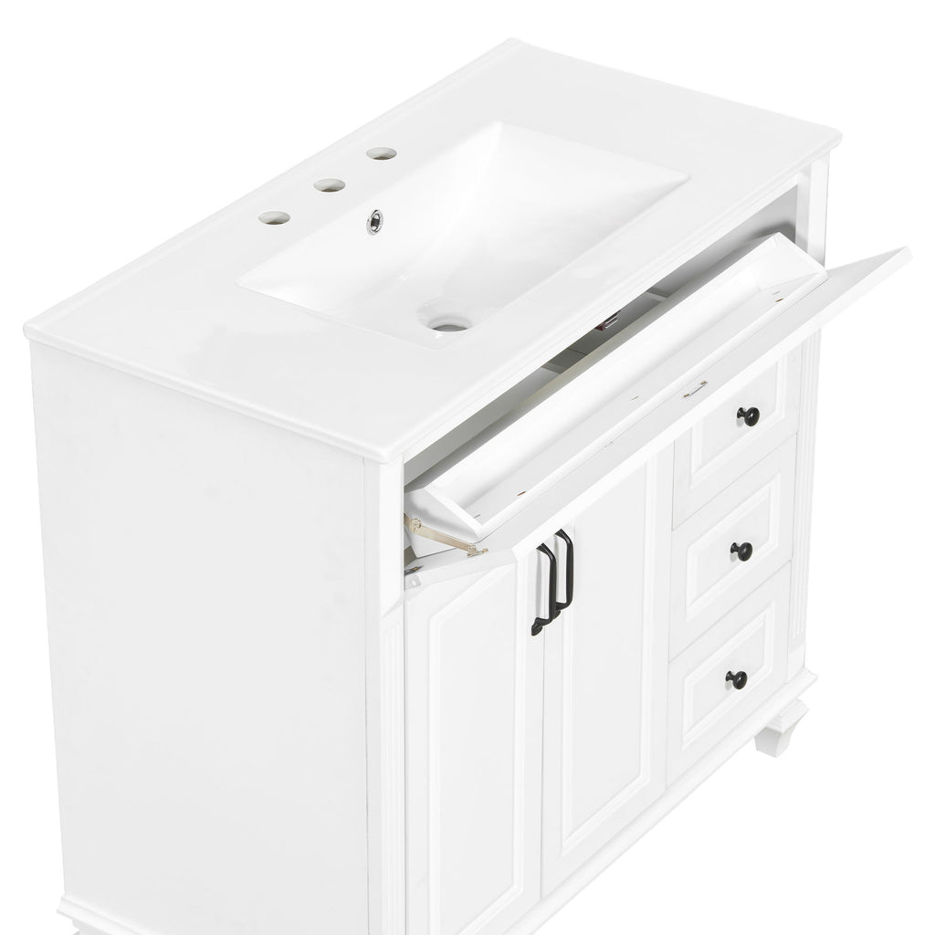 Modern Bathroom Vanity With Sink, 3 Drawers & 2 Doors