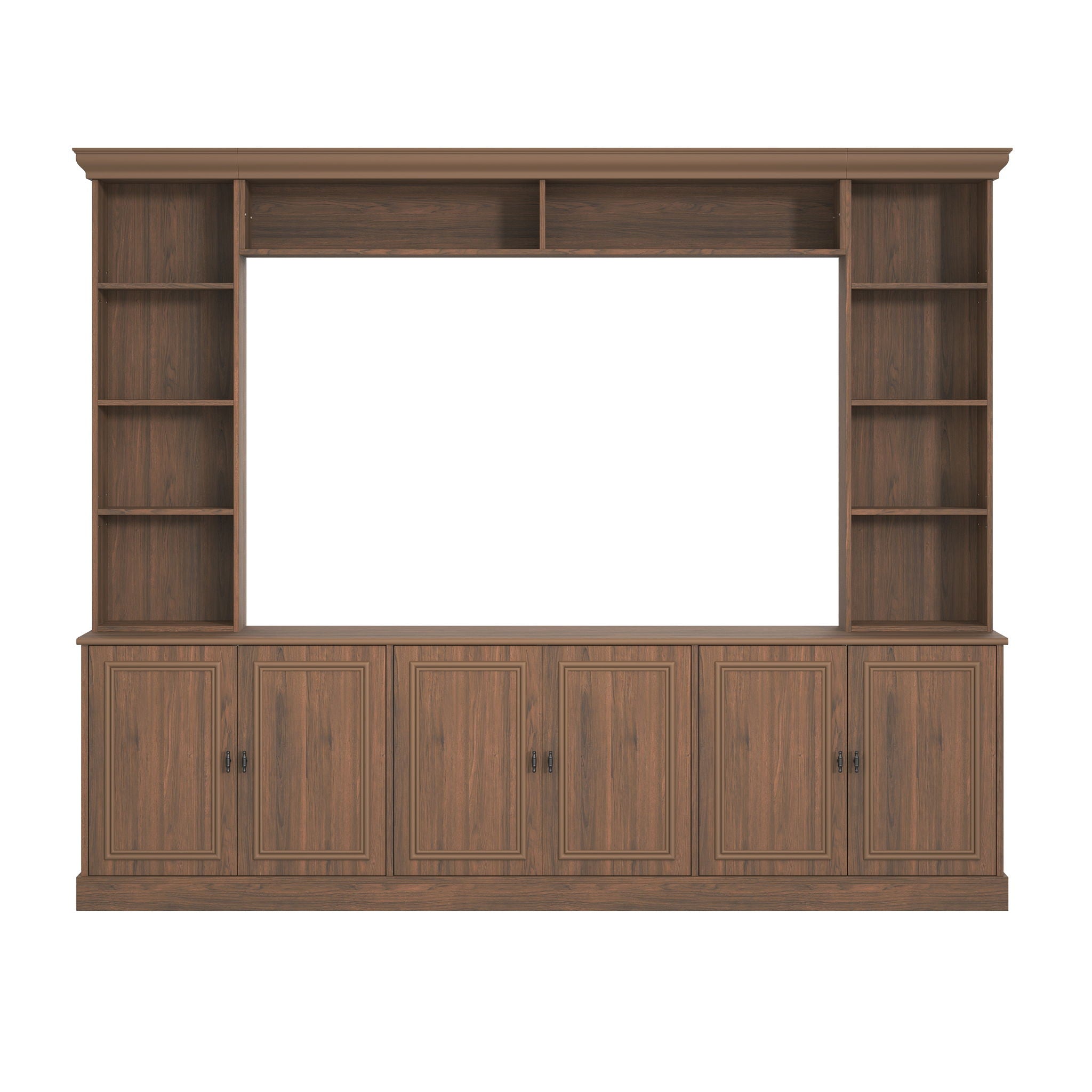 4 Piece Wall Unit Entertainment Center With Bookshelf, TV Stand With Adjustable Shelf For Living Room - Walnut