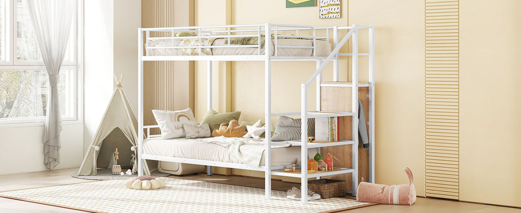 Bunk Bed With Lateral Storage Ladder And Wardrobe