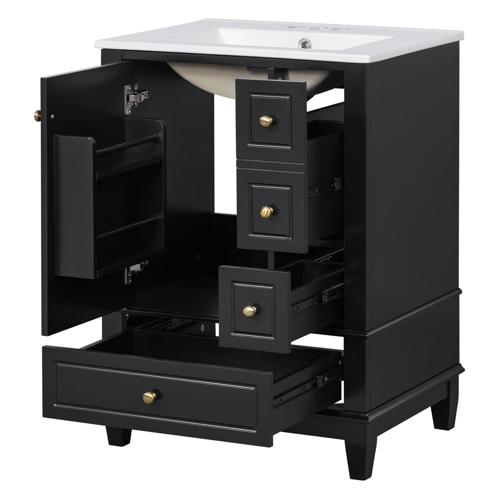 Modern Bathroom Vanity With Sink, Freestanding Cabinet With Drawers And Storage Shelves