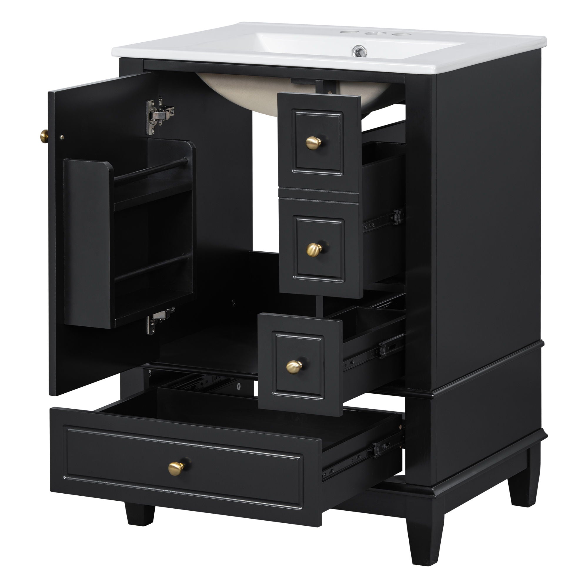 Modern Bathroom Vanity With Sink, Freestanding Cabinet With Drawers And Storage Shelves
