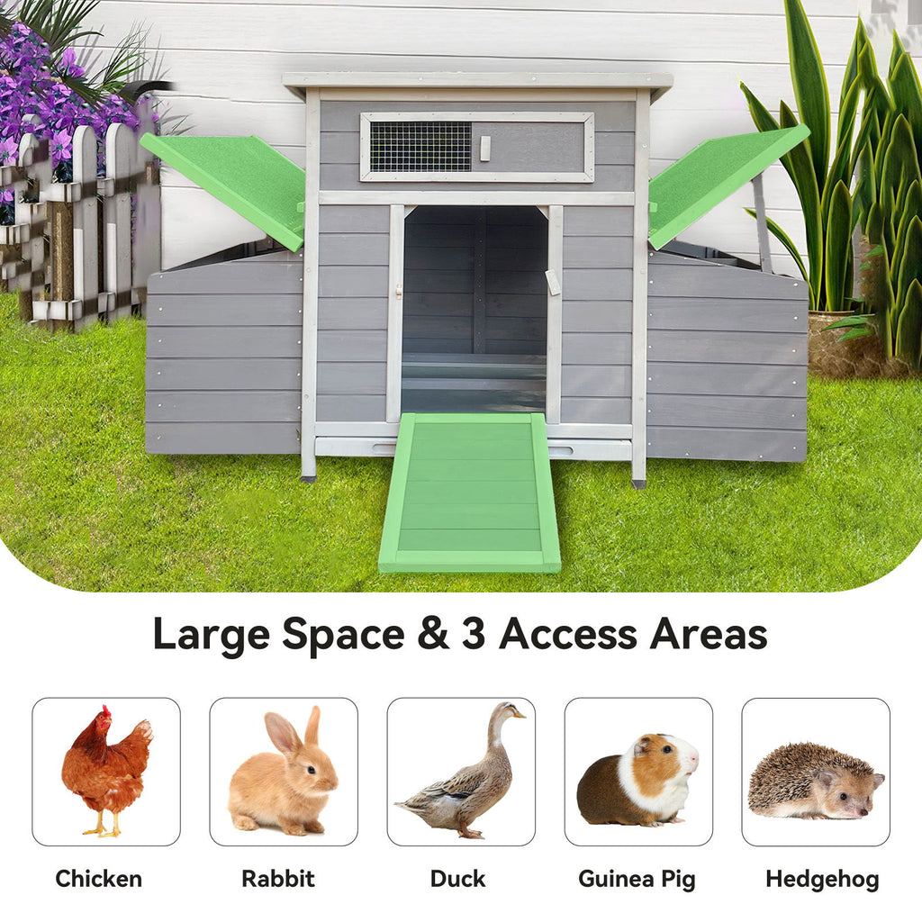 Chicken Coop, Large Outdoor Hen House With Run And Nesting Box Poultry Cage, Rabbit Hutch - Gray
