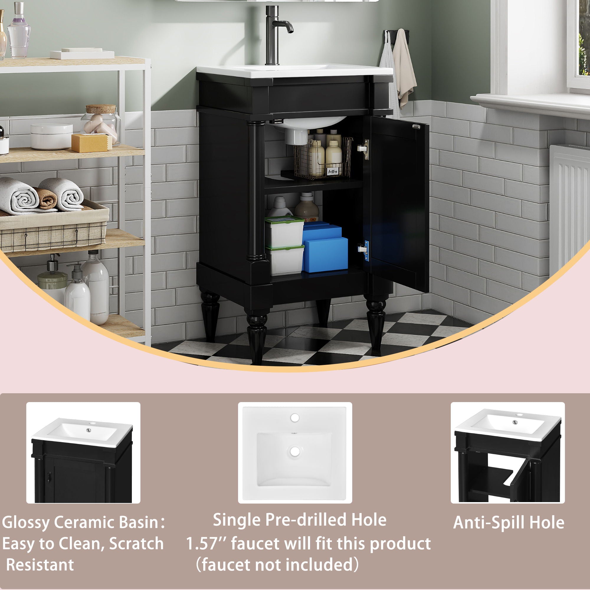 Bathroom Vanity With Sink, Storage Cabinet With Door, Drop In Sink, Compact Freestanding Design