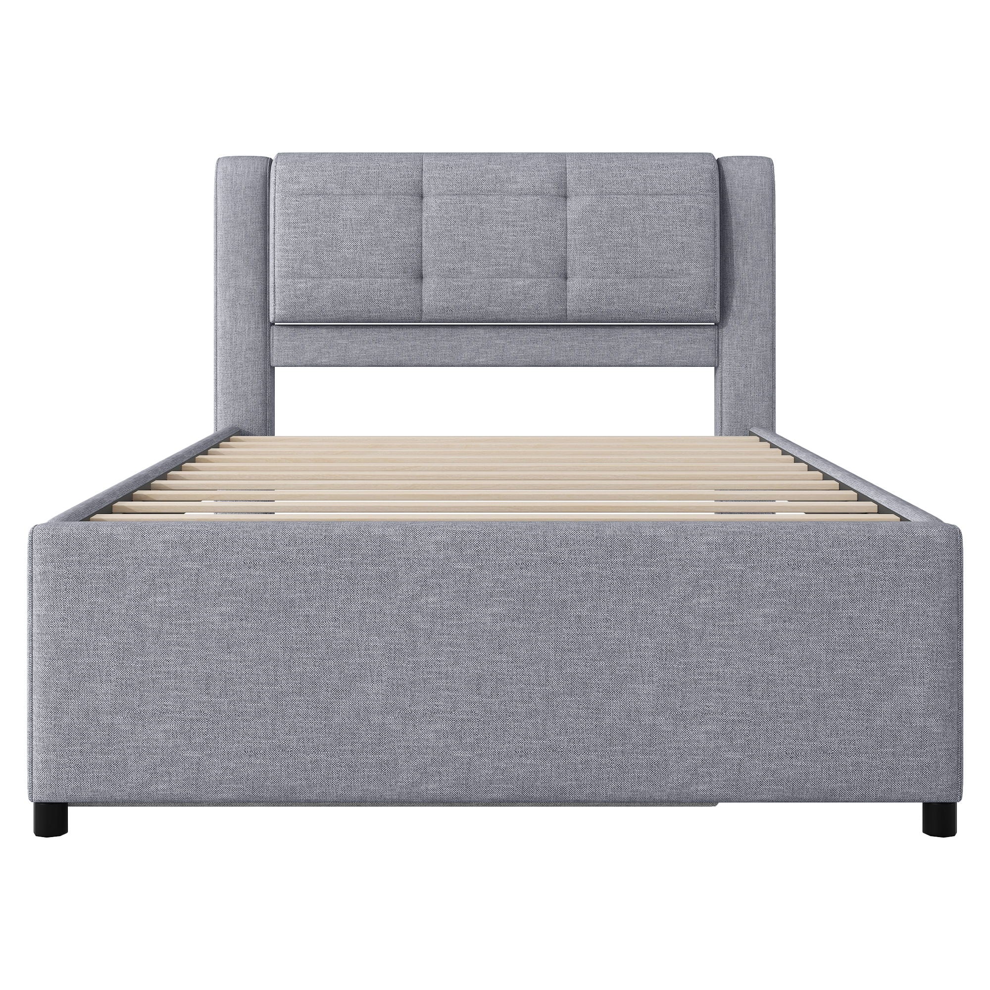 Upholstery Platform Bed With Trundle, Trundle Can Be Flat Or Erected