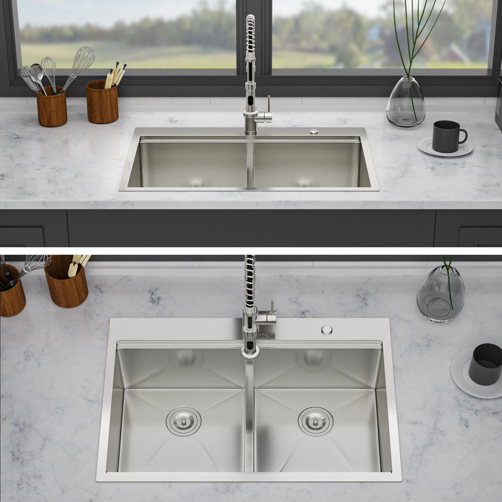 Topmount, Drop In Double Bowl Kitchen Sink