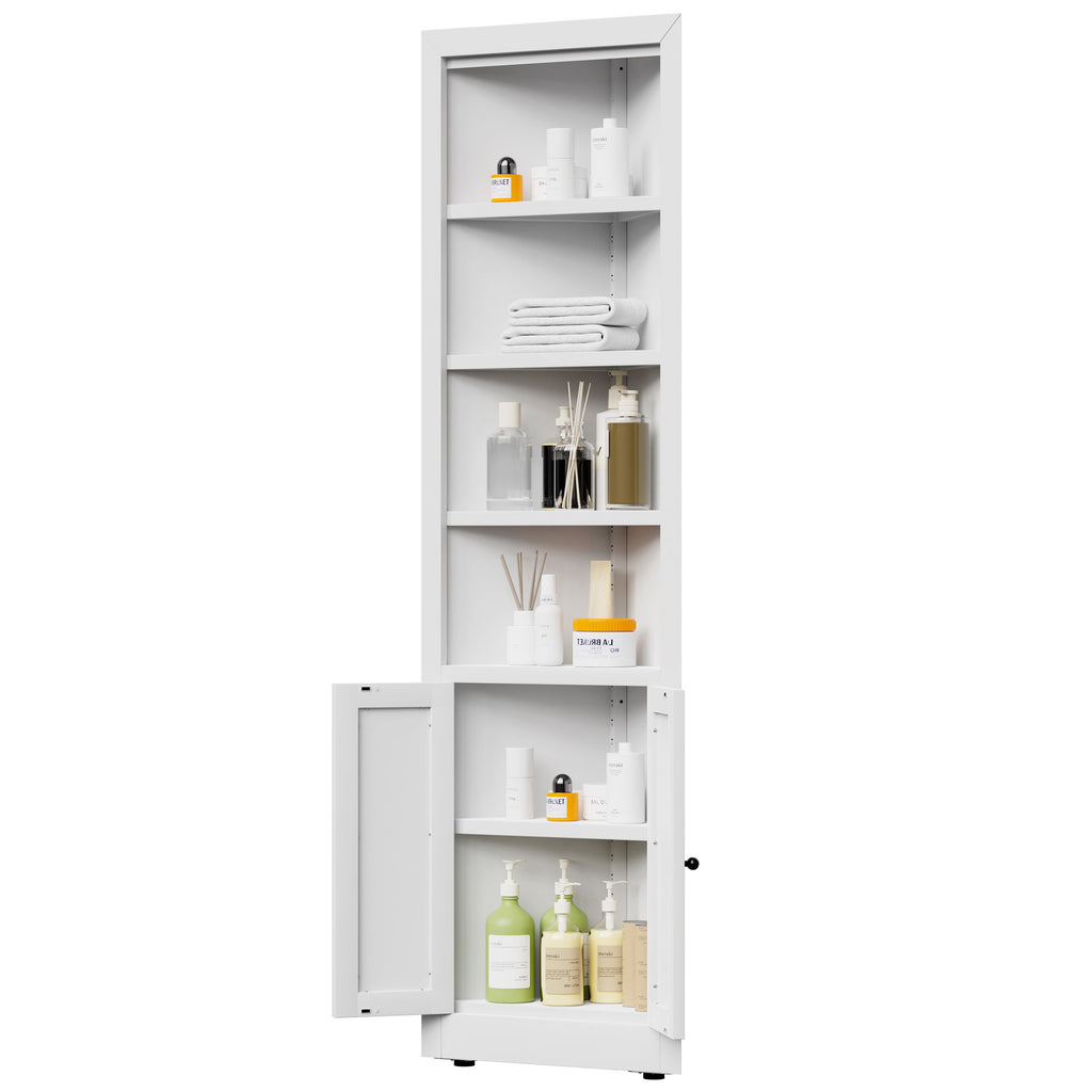 Tall Corner Storage Cabinet With 2 Doors, 5-Tier With Adjustable Shelve, Freestanding - White