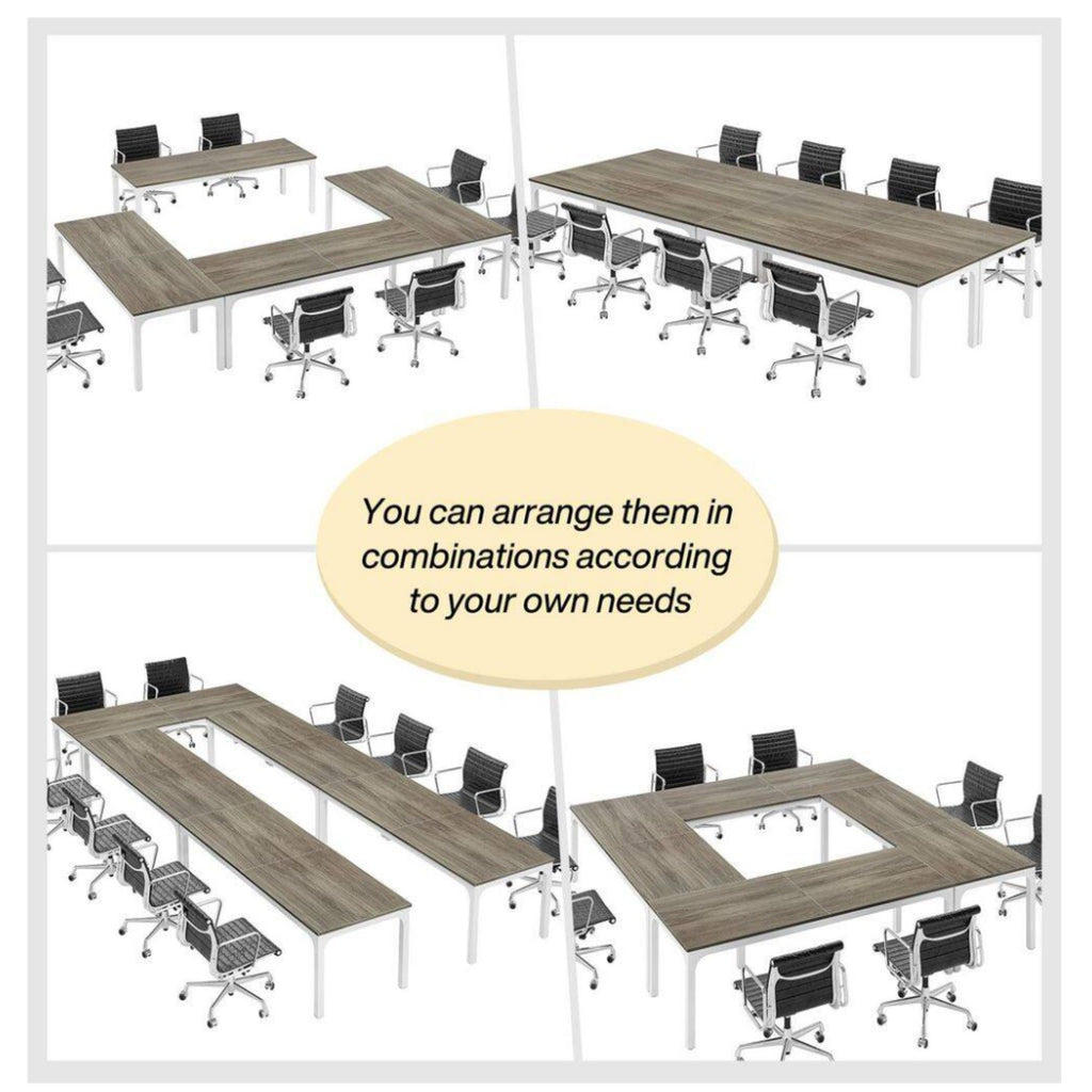 Extra Long 2 Person Computer Desk With, Collaborative Workstation For Home Office - White / Oak