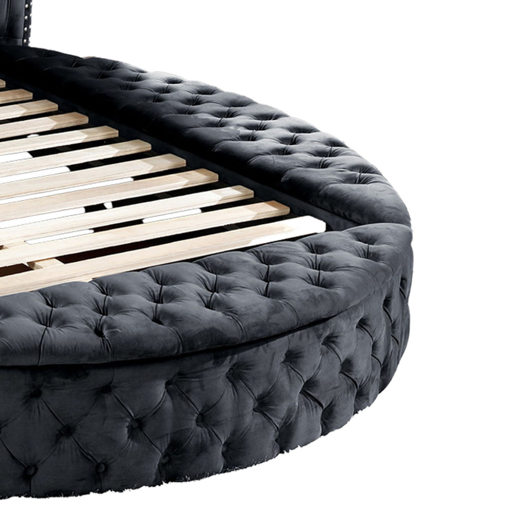 Hazel - Queen Size Tufted Storage Bed & Bluetooth Speakers, USB Port - Black