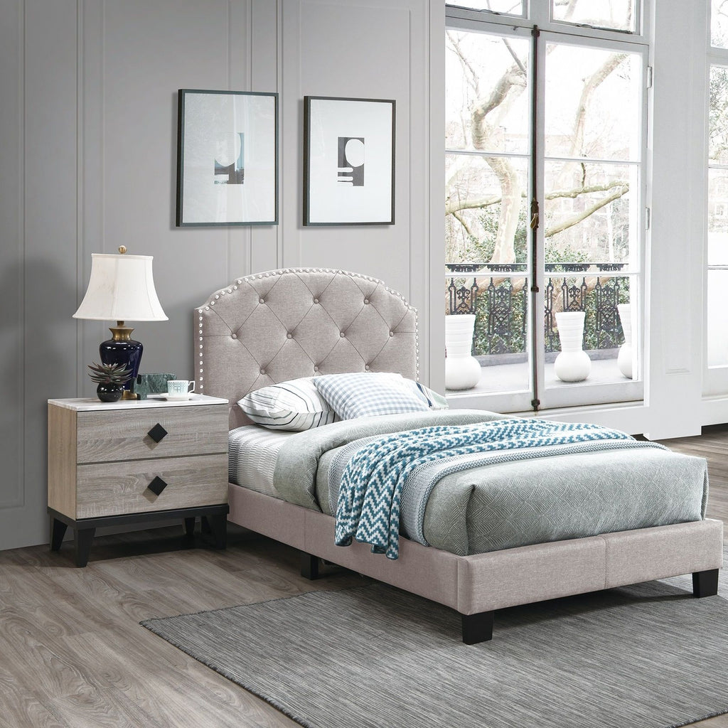 Button Tufted Bed With Nailhead Trim