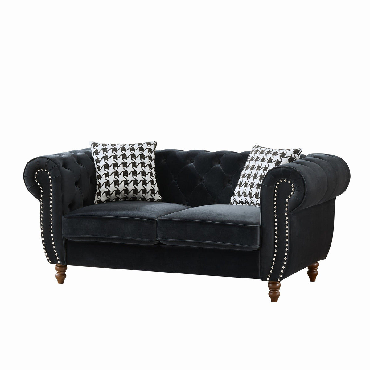 Chesterfield Upholstery Fabric Loveseat With Roll Armrest And Nailhead