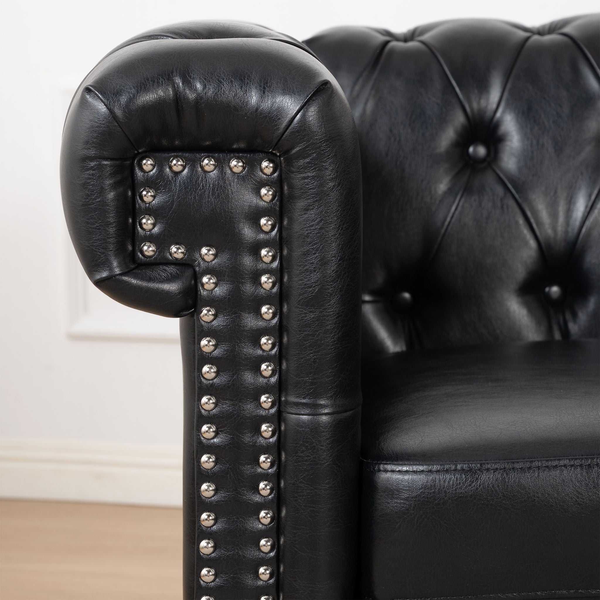 L Shaped Reversible Modern Chesterfield Sofa With Rolled Arms And Nailhead, 5 Seat Tufted Couch