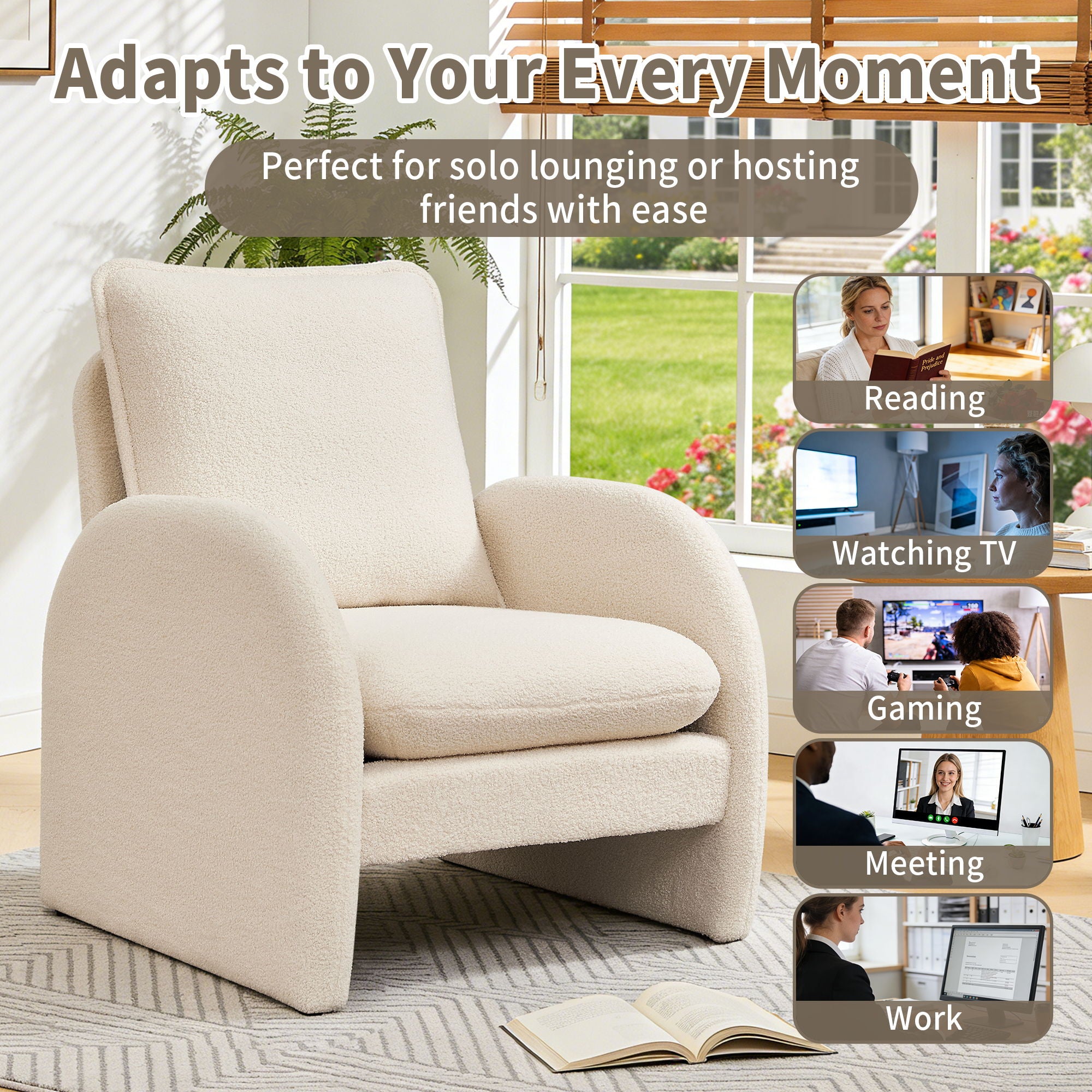 Modern Sherpa Upholstered Accent Chair, Comfortable Living Room Armchair, Lounge Chair For Bedroom, And Office