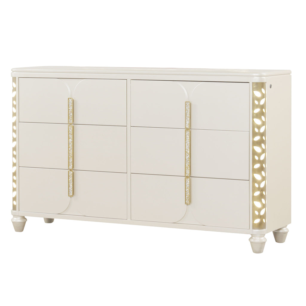 Cinderella - Dresser With LED Accents And 6 Storage Drawers (Mirror Not Included) - Beige