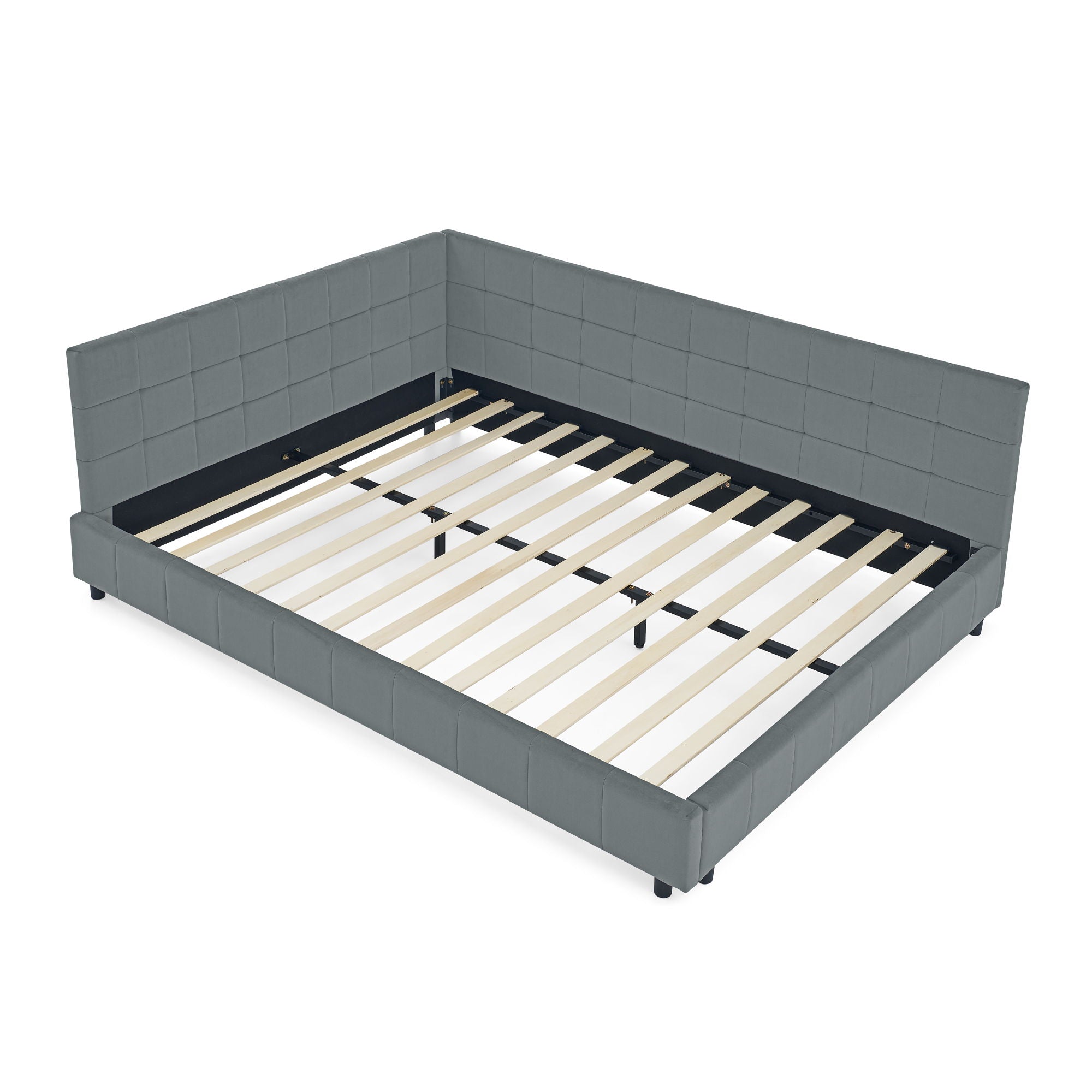 Elegant Storage Upholstered Tufted Bed Frame With Backrest And Armrests