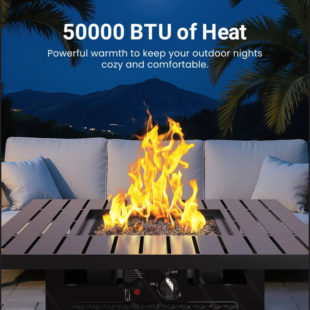 Outdoor 2 In 1 Propane Fire Pit Table With Dual Burners, Lava Rocks And Waterproof Cover - Black