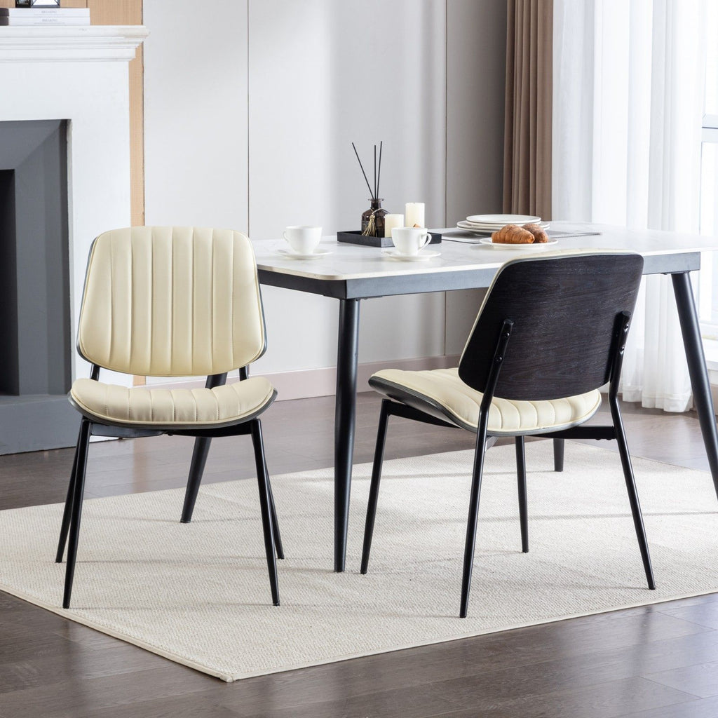 Dining Chairs (Set of 2) Mid-Century Modern Retro Chair With Walnut Bentwood Back Upholstered Seat Metal Legs Adjustable Foot For Kitchen Dining Room Chairs