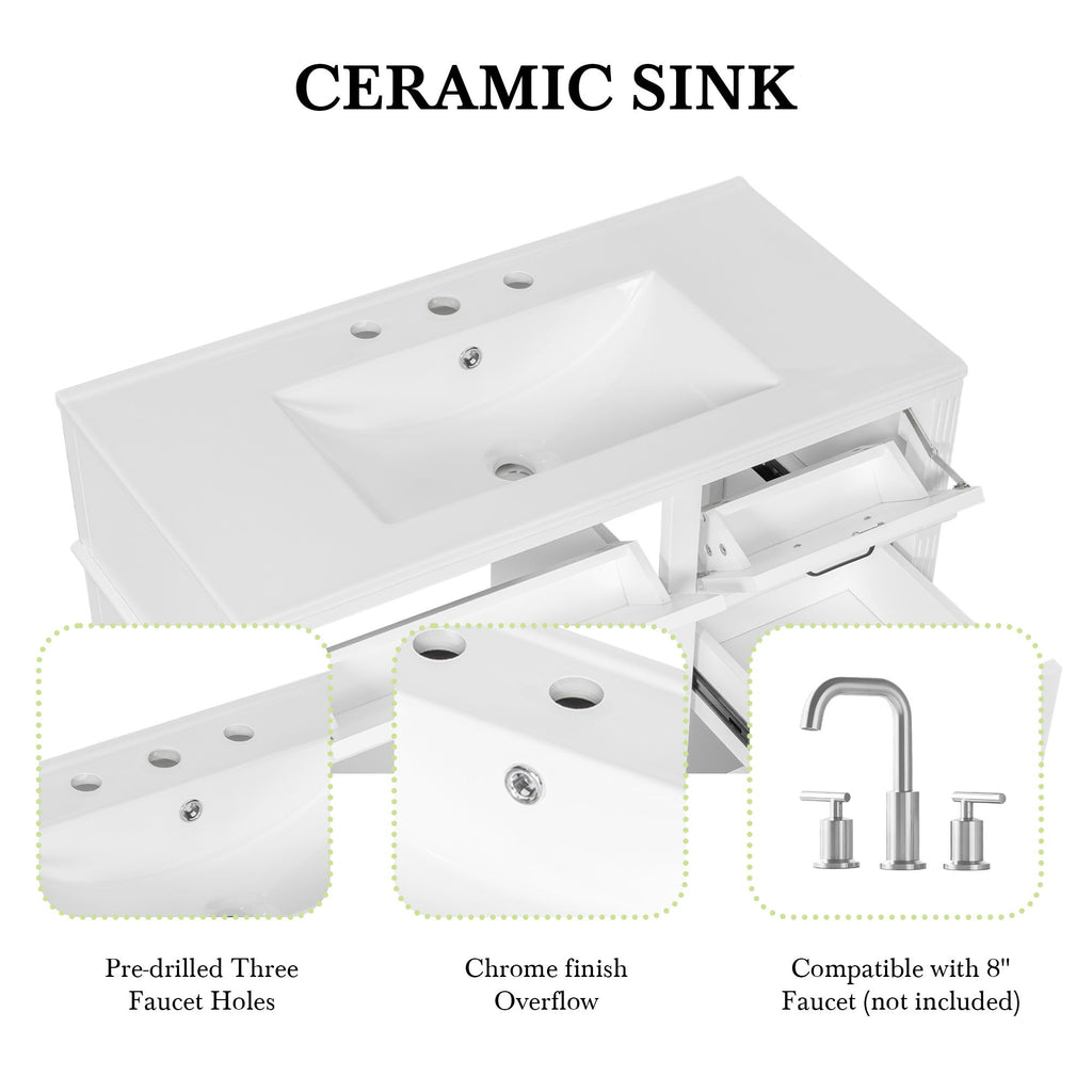 Modern Bathroom Vanity With Sink Top, Flip Drawer Design