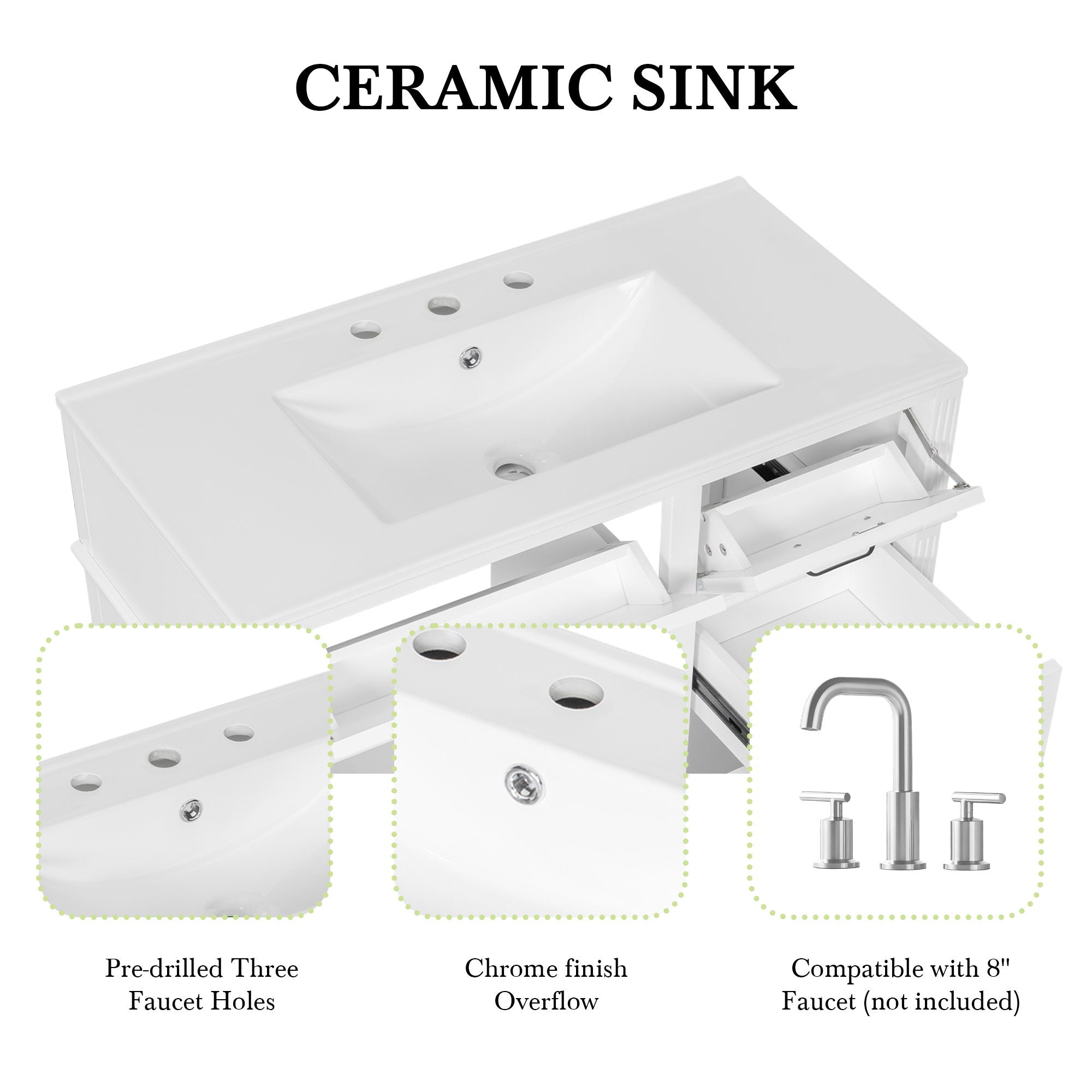 Modern Bathroom Vanity With Sink Top, Flip Drawer Design
