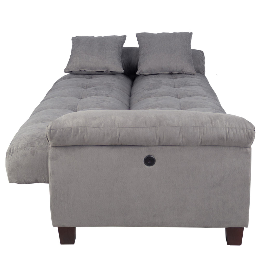 Adjustable Sofa With Hidden Storage And USB Port, Plush Cube Pattern Couch With Pillows - Gray