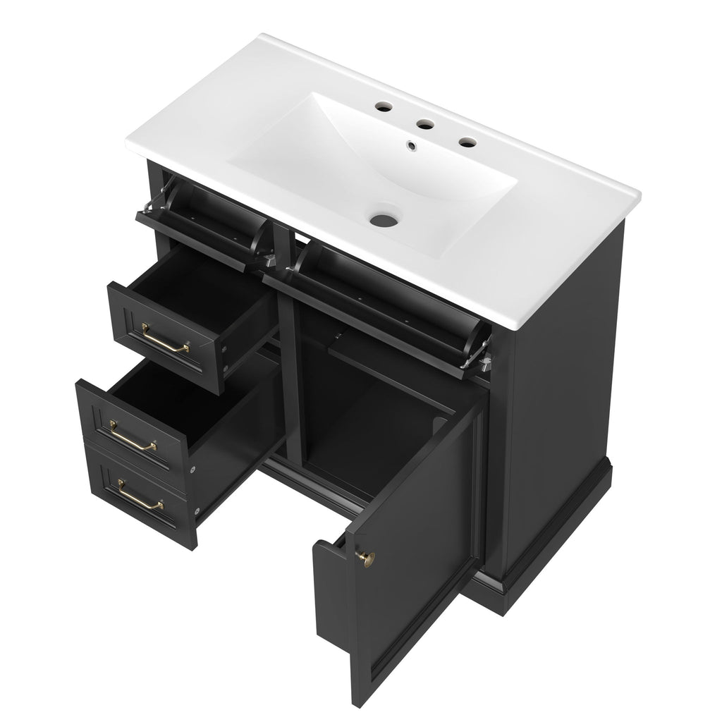 Modern Bathroom Vanity With Sink Top, 4 Drawers And 1 Soft-Close Door