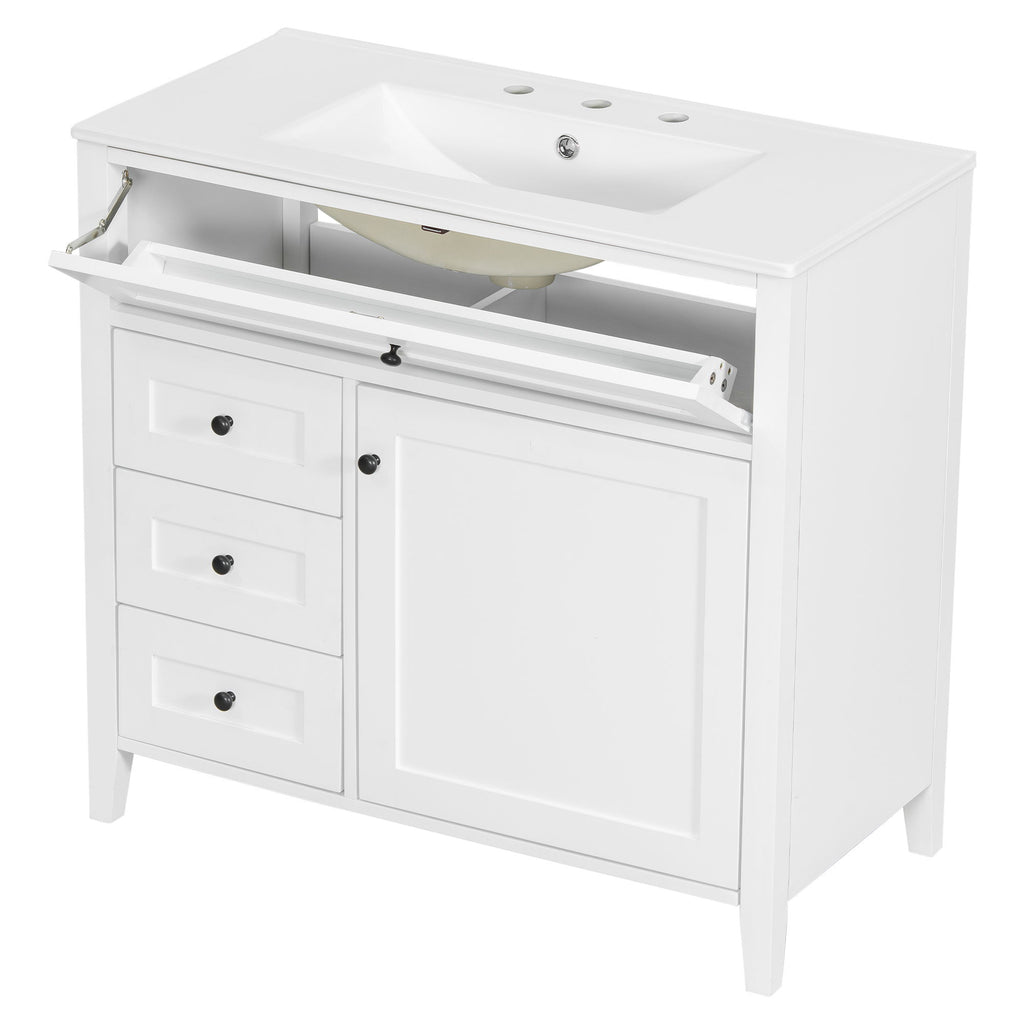 Bathroom Vanity With Sink, 3 Drawers & Cabinet With Adjustable Shelves