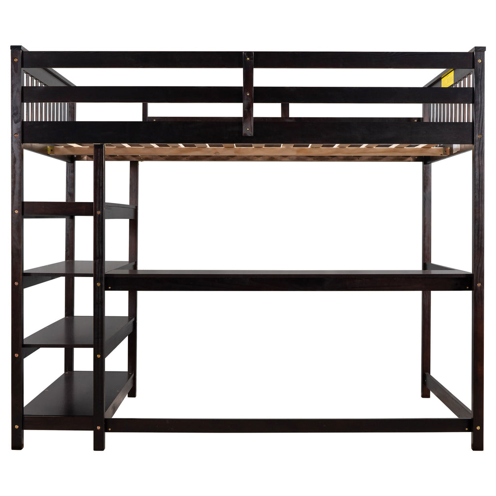 Loft Bed With Storage Shelves And Under Bed Desk