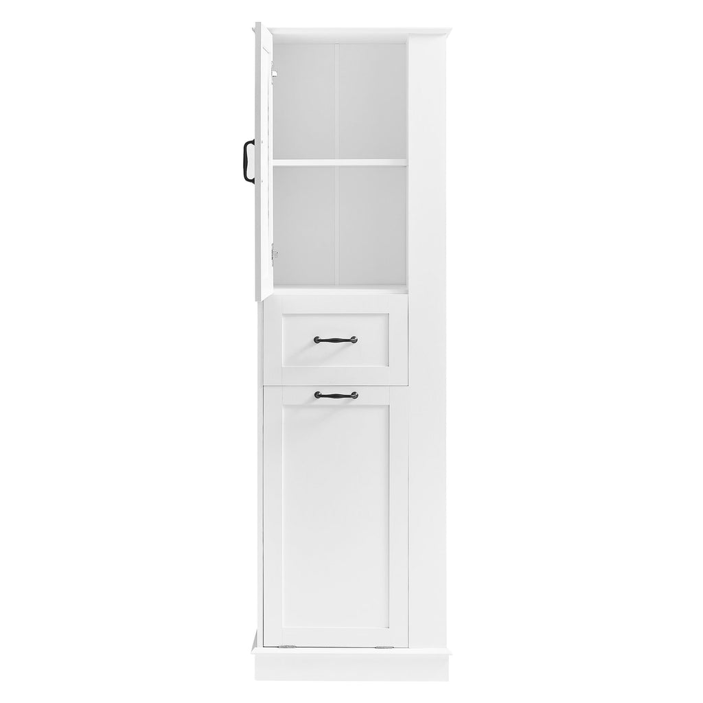 Modern Tall Storage Cabinet With Tilt-Out Compartment, Adjustable Shelves