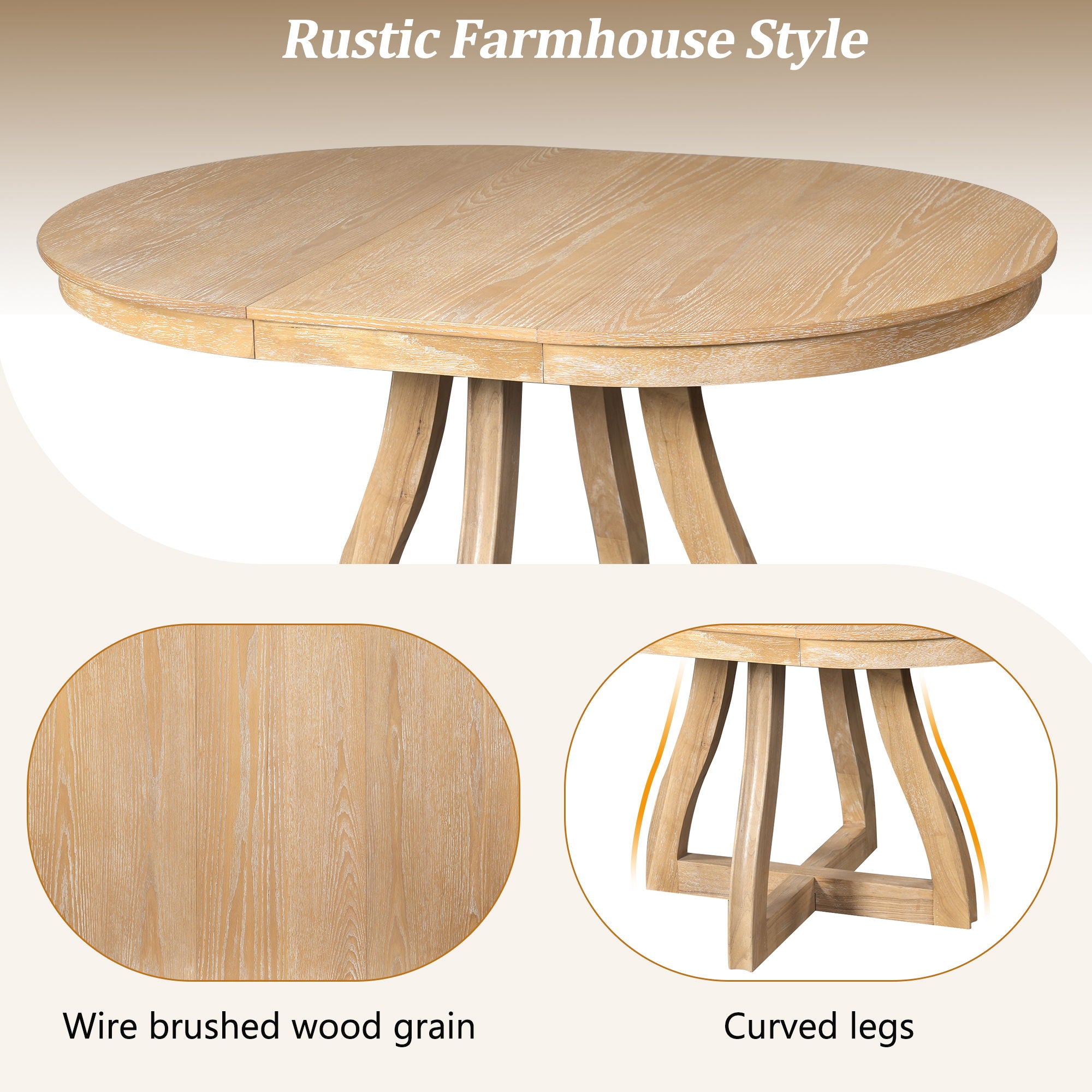 Round Extendable Dining Tabl, Middle Leaf, Curved Legs
