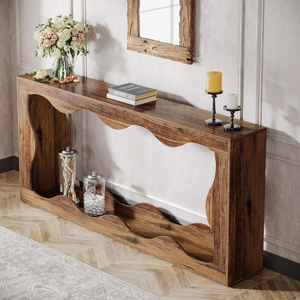 Console Table With Storage, Narrow Entryway Stand For Living Hallway - Light Brown