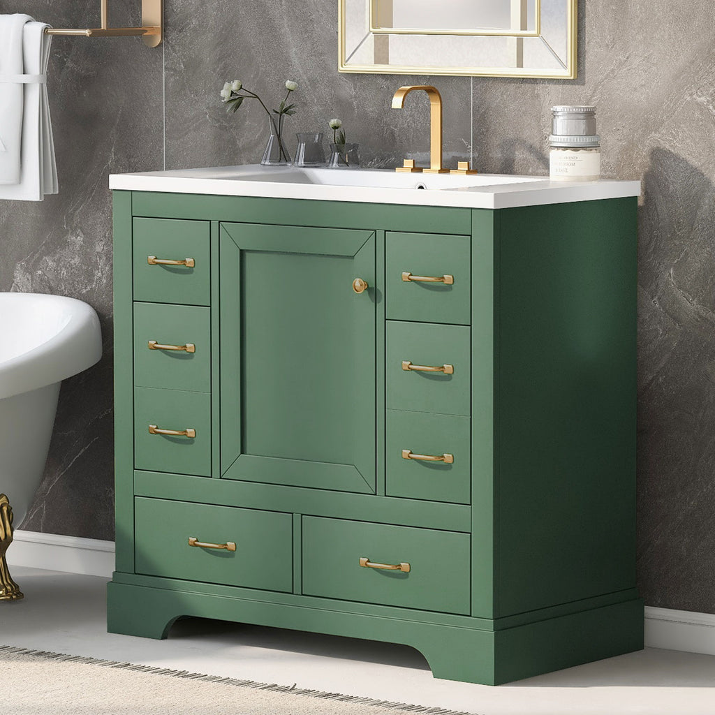 Modern Bathroom Vanity With Sink, 6 Drawers, Adjustable Shelf