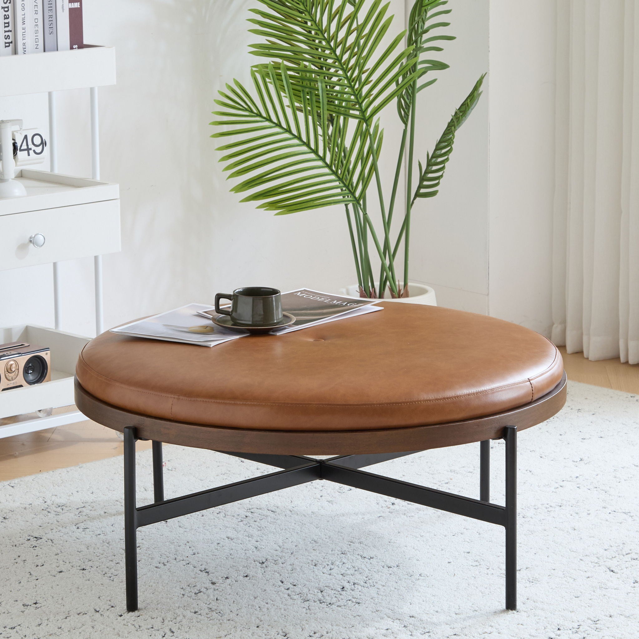 Lyricie - Modern Cocktail Ottoman With Foam Padding And Metal X Base - Brown / Black