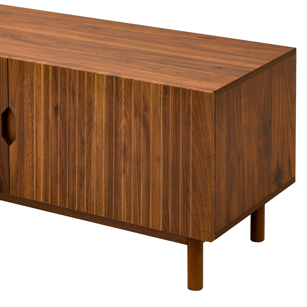 TV Stand With Legs, Media Console, 4 Cabinets For Living Room - Natural Wood