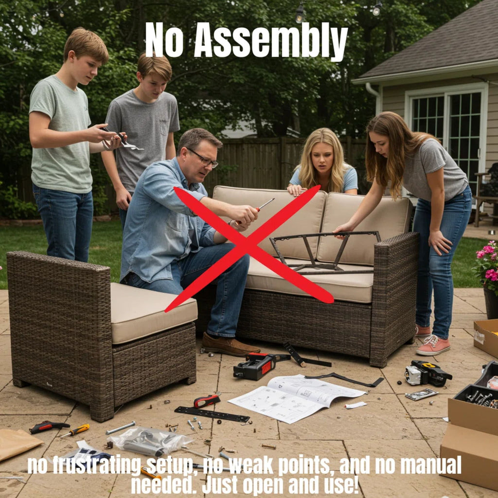Wicker Seating Group Set With Table And Cushions