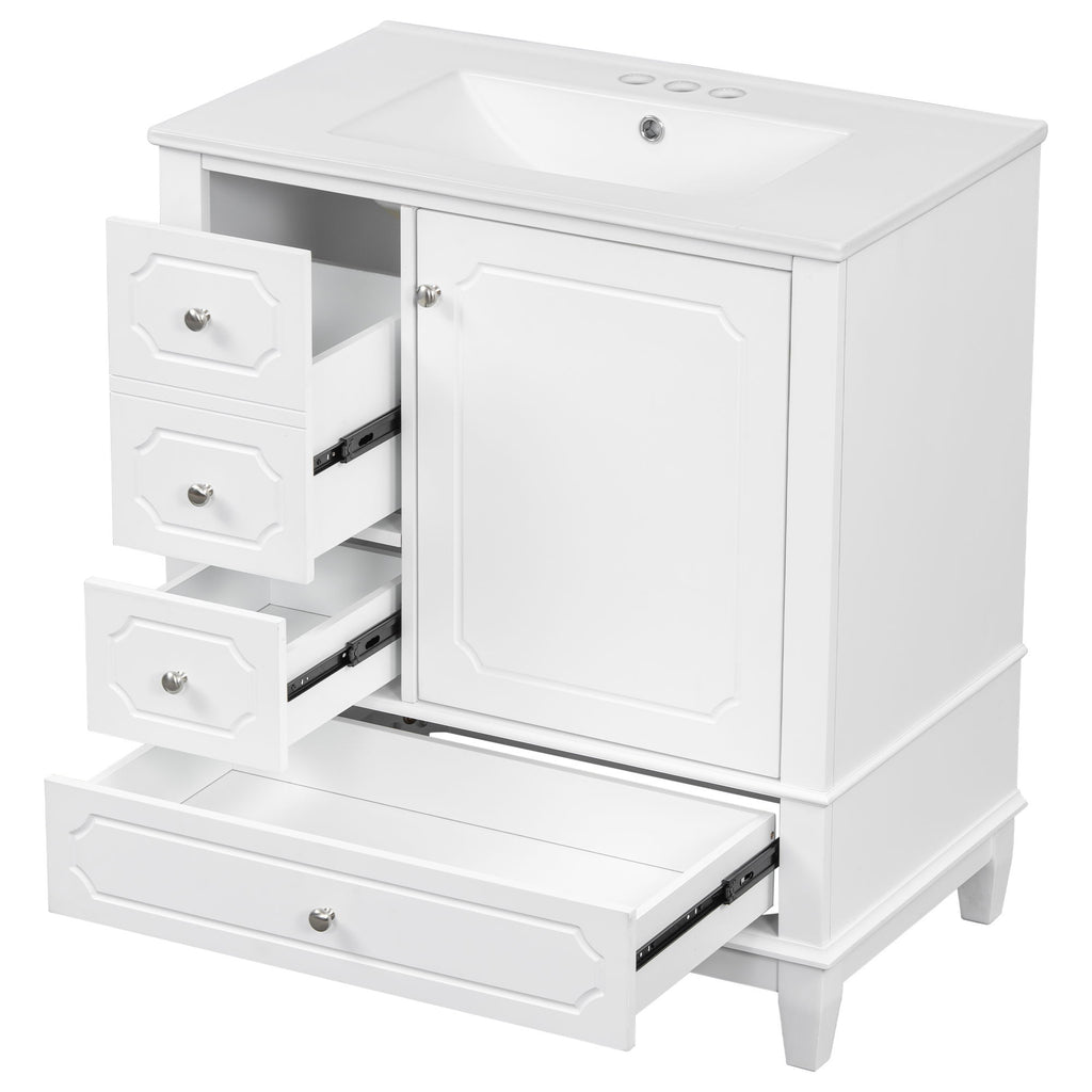 Bathroom Vanity With Sink, Freestanding Vanity Cabinet With Ceramic Basin, Soft Close Door, 3 Drawers