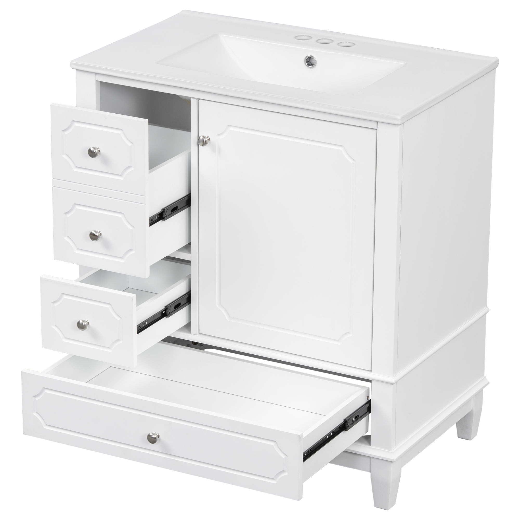 Bathroom Vanity With Sink, Freestanding Vanity Cabinet With Ceramic Basin, Soft Close Door, 3 Drawers