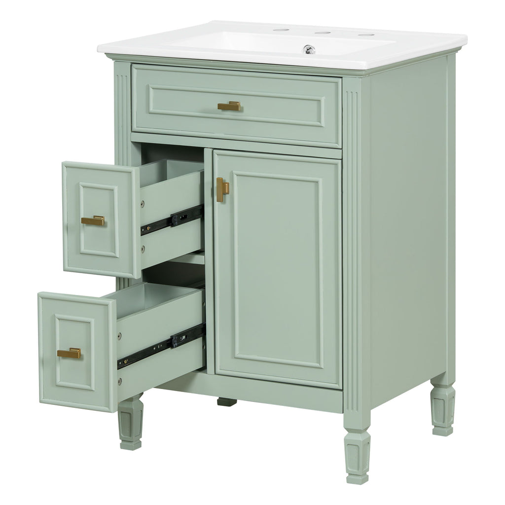 Bathroom Vanity With Sink, Flip Drawer, 2 Drawers, Adjustable Shelf