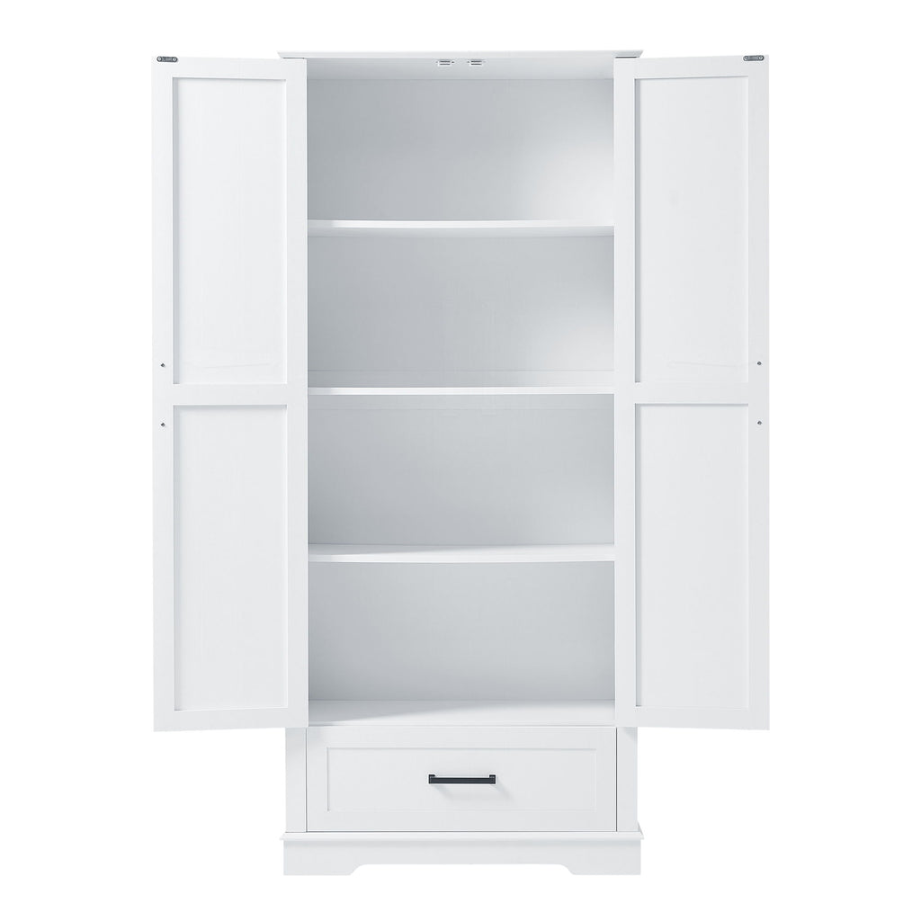 Tall Bathroom Storage Cabinet With 2 Doors And 2 Drawer, Adjustable Shelf - White