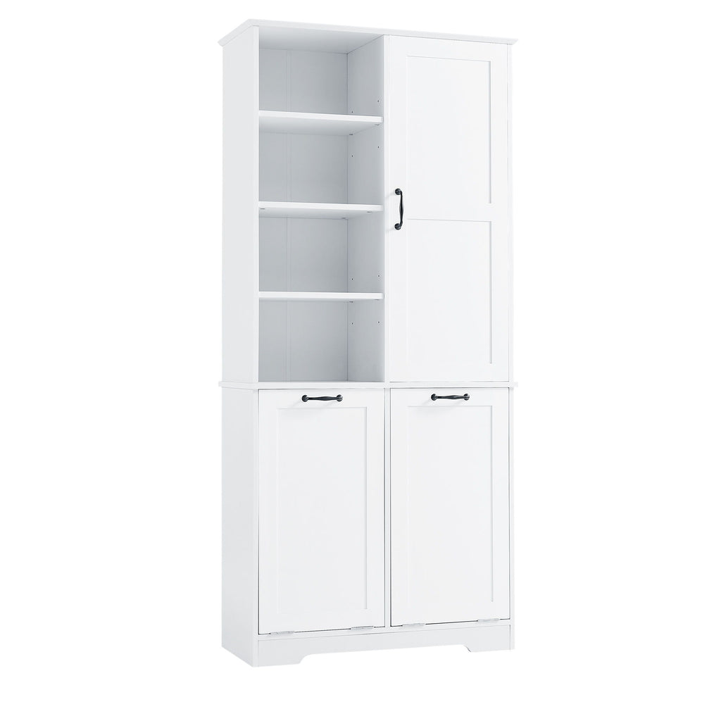 Freestanding Bathroom Storage Cabinet With Doors And Drawers, Adjustable Shelves, Tilt-Out Laundry Hamper