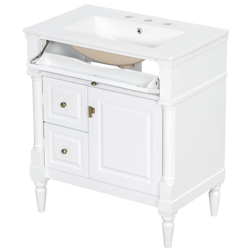 Modern Bathroom Vanity With Sink, Freestanding Cabinet With Flip Drawer & Adjustable Shelf