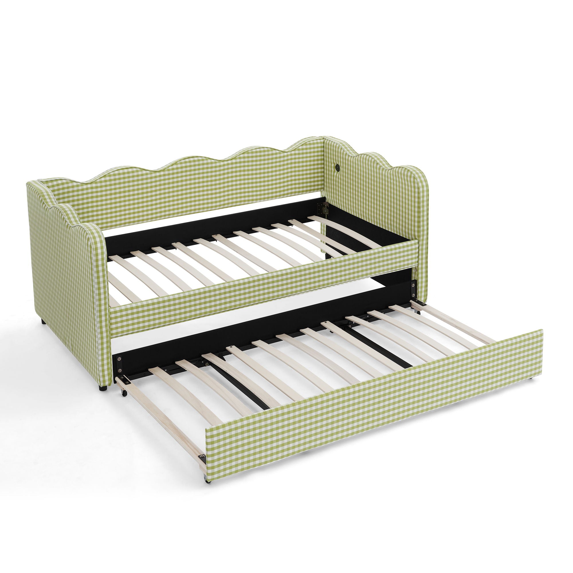 Gingham Daybed With USB Charging Port, Wave-Shaped Design