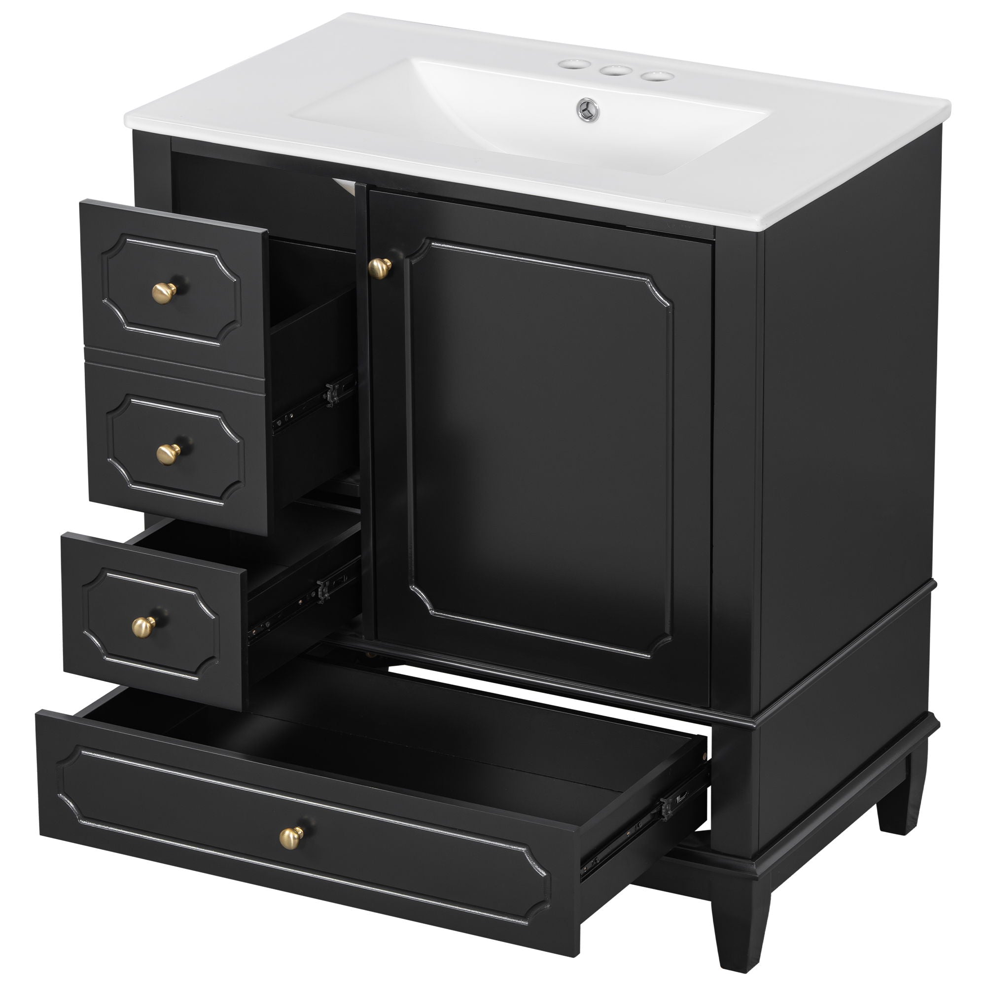 Bathroom Vanity With Sink, Freestanding Vanity Cabinet With Ceramic Basin, Soft Close Door, 3 Drawers